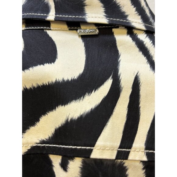 St John Sport Tan & Black Zebra Print Belted Shirt Dress With 3/4 Sleeves & Butt - Picture 6 of 8